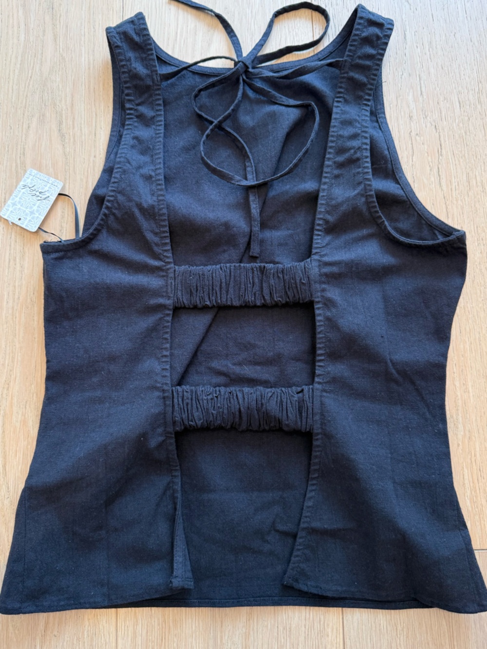 Free People Kaylor Backless Top S Black Open Back Tie Sleeveless Linen Blend - Picture 2 of 7